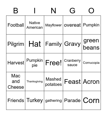 Thanksgiving Bingo Card
