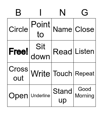 Class room directions Bingo Card