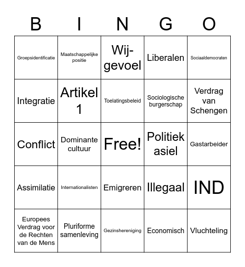 Bingo pluriforme samenleving Bingo Card