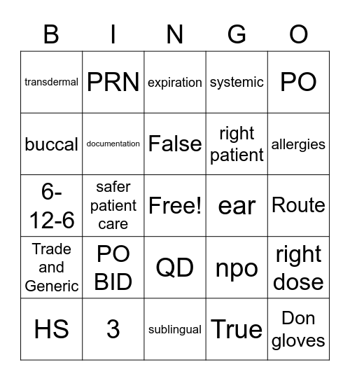 Medication Administration Bingo Card