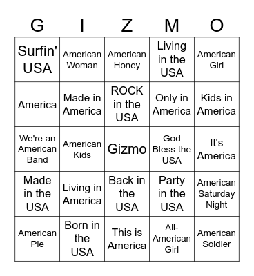 USA Bingo Card