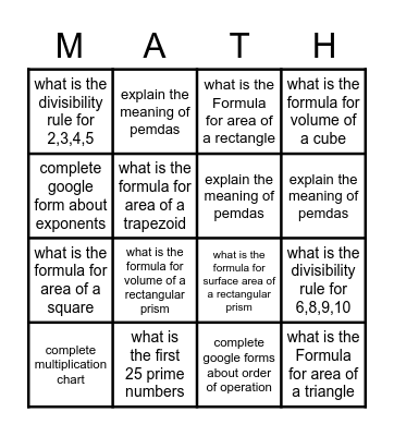 Task Card Bingo Card