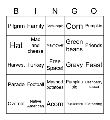Thanksgiving Bingo Card