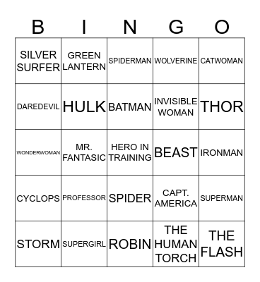 SUPERHERO BINGO Card