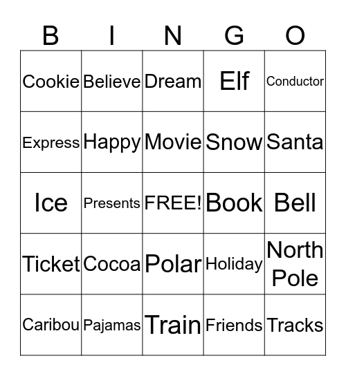 Polar Express Bingo Card