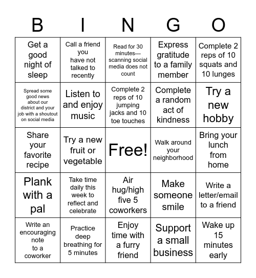 Spokane Owls Week 1 Bingo Card