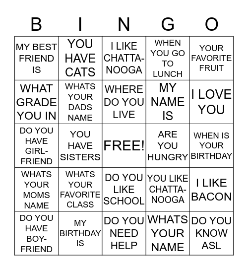 CONVERSATIONAL SENTENCES Bingo Card