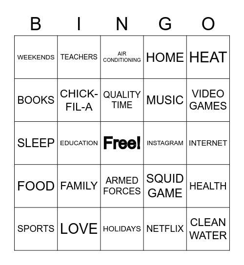 Untitled Bingo Card