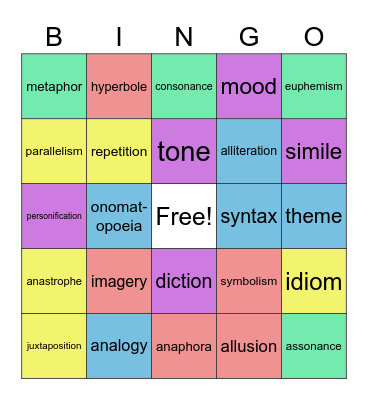 Figurative Language Bingo Card