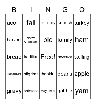 Thanksgiving Bingo Card