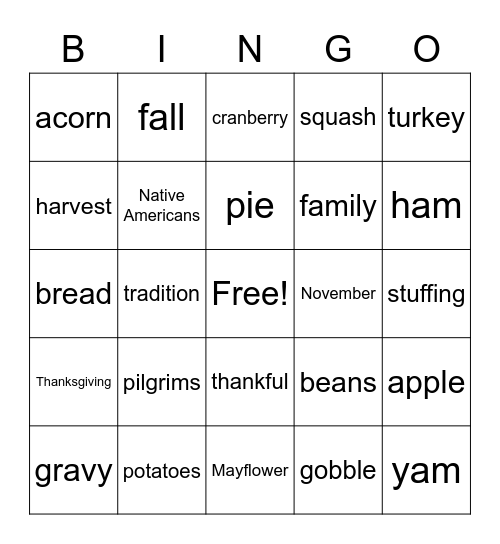 Thanksgiving Bingo Card