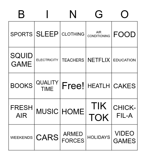 Untitled Bingo Card