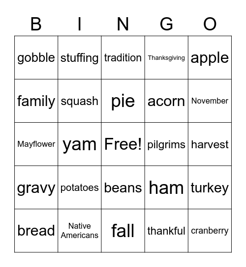Thanksgiving Bingo Card