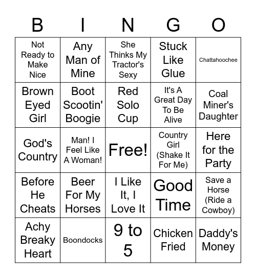Honky Tonk Pick Up Truck Bingo Card