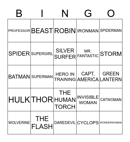 SUPERHERO BINGO Card