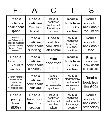 NONFICTION NOVEMBER READING CHALLENGE Bingo Card