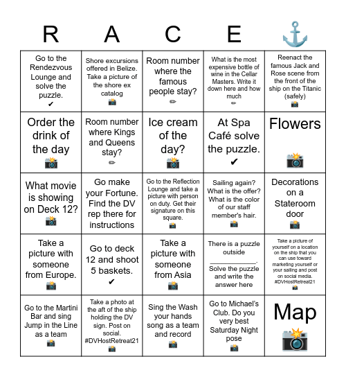 Celebrity Amazing Race Bingo Card