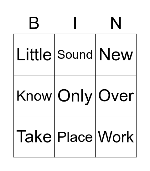 List 2A Bingo Card