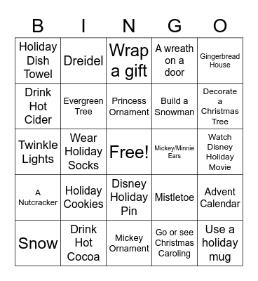 Disney Home for the Holidays Bingo Card