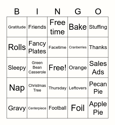 THANKSGIVING BINGO Card