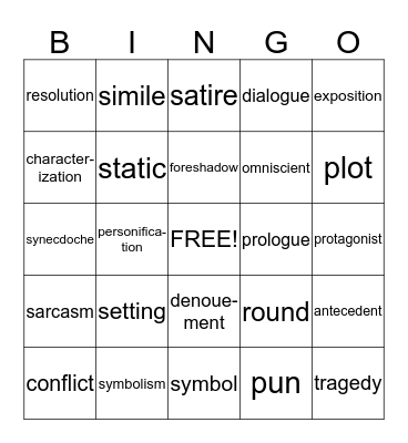 Glossary words English 30 Bingo Card