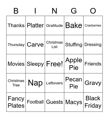 THANKSGIVING BINGO Card