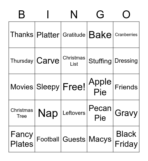 THANKSGIVING BINGO Card