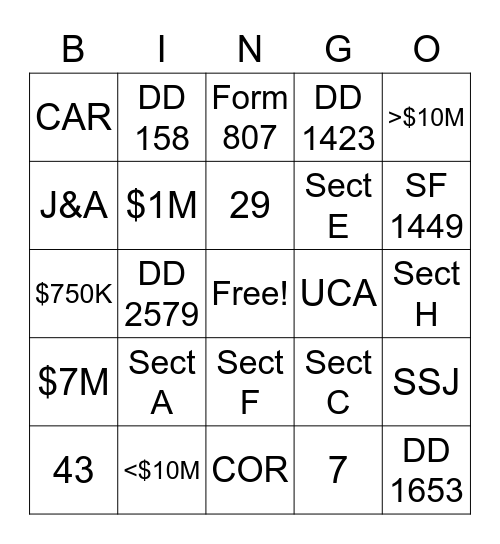 Contracting Bingo Card