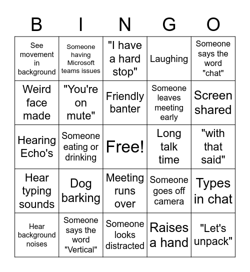 Meeting Time Bingo! Bingo Card