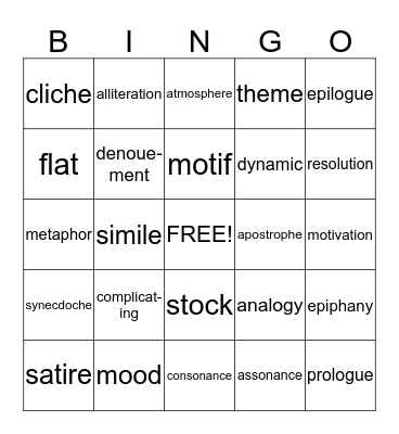 Glossary words English 30 Bingo Card