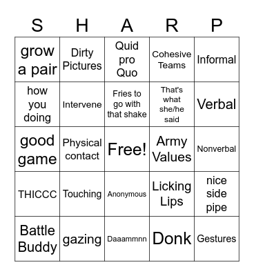 SHARP Bingo Card