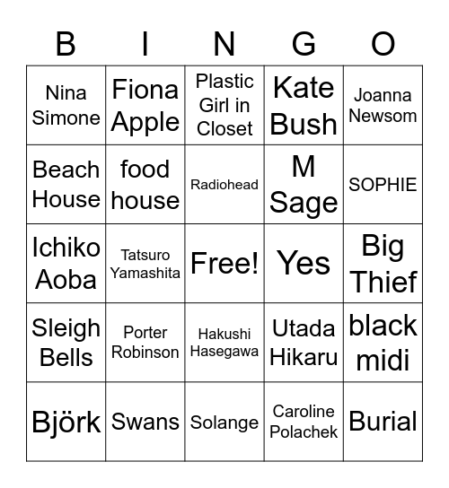 Enrique Music Bingo Card