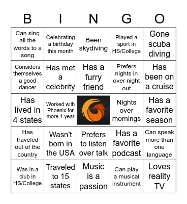 VA Team Building Bingo Card