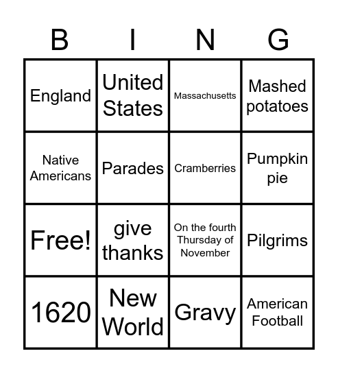 Thanksgiving Bingo Card