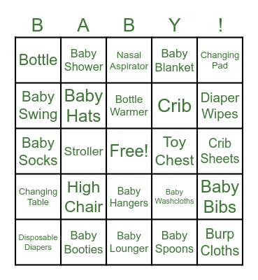 Baby Shower Bingo Card