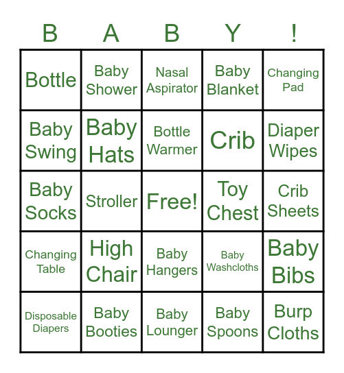 Baby Shower Bingo Card