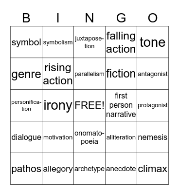 Glossary words English 30 Bingo Card