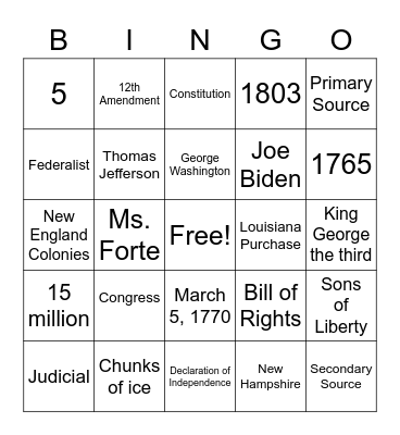 Social Studies Bingo Card