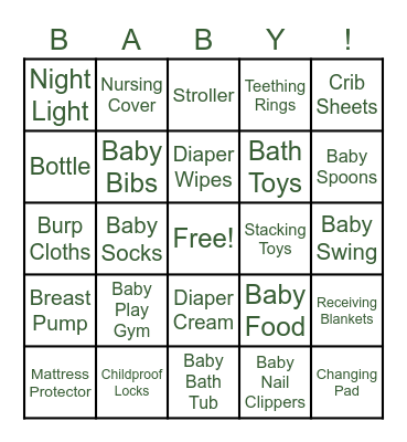 Baby Shower Bingo Card