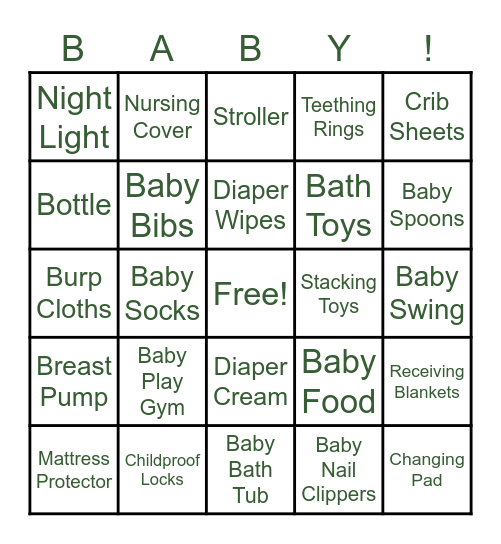 Baby Shower Bingo Card