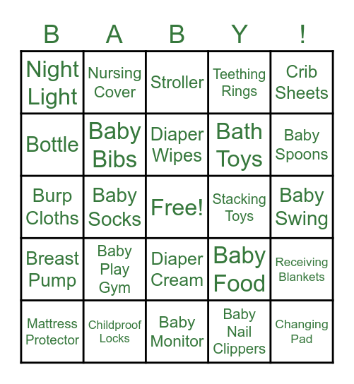 Baby Shower Bingo Card