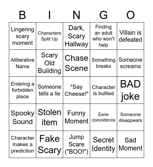 Say Cheese and Die! Bingo Card