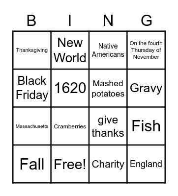 Thanksgiving Bingo Card