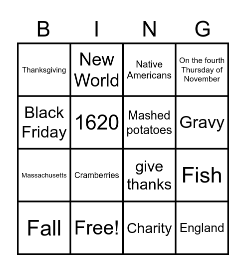 Thanksgiving Bingo Card