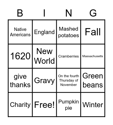 Thanksgiving Bingo Card