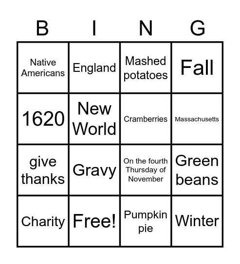 Thanksgiving Bingo Card