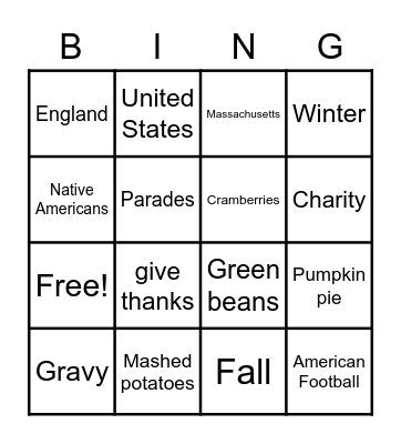 Thanksgiving Bingo Card
