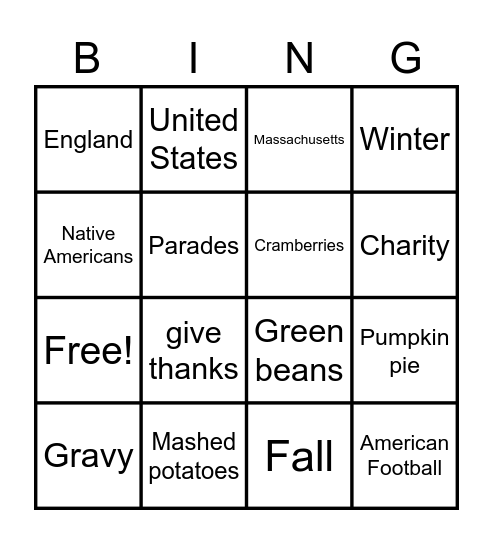 Thanksgiving Bingo Card