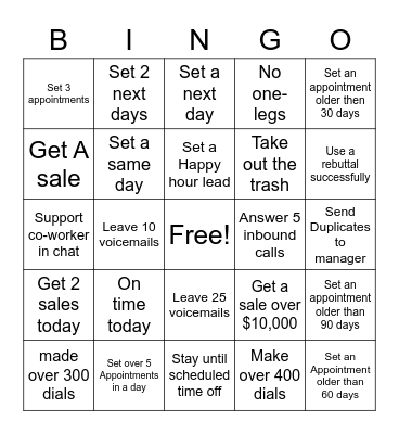 Call Center BINGO Card