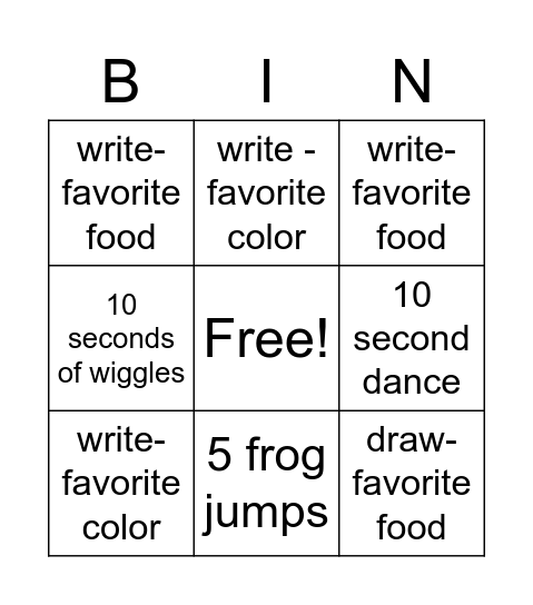 November Bingo Card